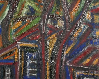 Vintage Avant Garde landscape oil painting
