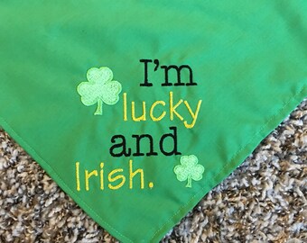 I'm Lucky and Irish Dog Bandana with Shamrocks for St. Patrick's Day