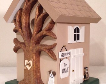 Birdhouse Cottage Personalized with Heart Carved Tree