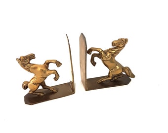 Vintage handmade solid brass bookends - horses