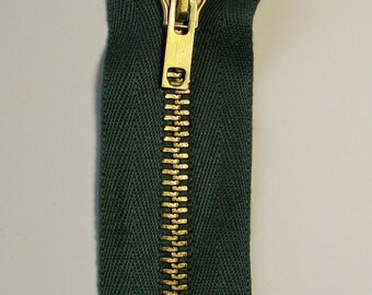 Zipper closure, 10 cm, not separable, Khaki, mesh brass 6 mm.