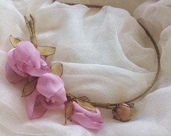 Flower headband hair accessories pink flowers girl's headband Floral accessories gift for her fabric flowers Flower Girl