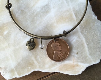 Wheat Penny Bangle Bracelet, birthday bracelet, penny bracelet, penny bangle, coin bracelet, coin jewelry, copper bangle, wheat penny gift