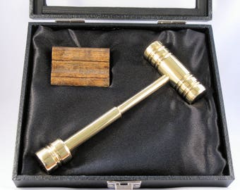 Solid Brass Gavel with Stand in Case, Handmade Professional Gift