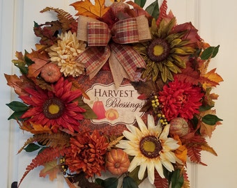 Fall Wreaths for Front Door, Harvest Wreath, Autumn Wreath, Wreath for Front Door, Front Door Wreath, Fall Door Decoration, Sunflowers,