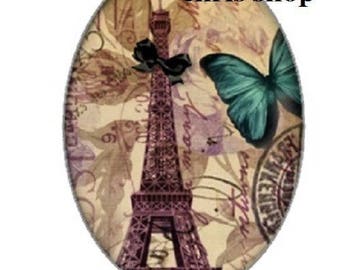 cabochon 18x25mm, eiffel tower, blue butterfly, Paris