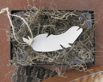 Plain White Woodland Ceramic Bird Feather Ornament Charm Porcelain White Home Decor Gift Idea, Handmade Artisan Pottery by Licia Lucas Pfadt