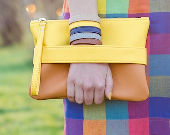 Yellow clutch bag Vegan leather wristlet purse Vegan handbag Orange wristlet clutch purse vegan Small crossbody bag Yellow purse