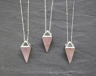 Silver Rose Quartz Necklace/ Rose Quartz Necklace / Rose Quartz Pendant / Silver Rose Quartz Pendant