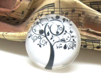 1 cabochon 25 mm glass tree of life 1-25 mm black and white