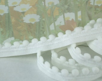 3yds White Pom Pom Elastic ball edge elastic Picot trim !/2" inch diy sewing lingerie bra elastic ribbon scallop underwear waistband