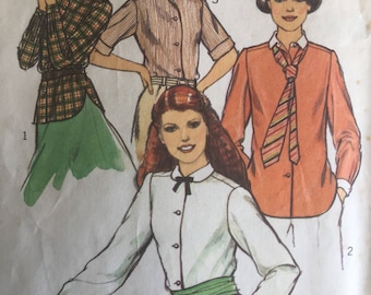 Sewing pattern - Womens shirt pattern, three variations, vintage sewing pattern, blouse pattern, Size 16, Bust 97 cm