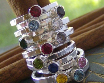 Faceted gem stone stacking rings... fine and sterling silver personalized rings