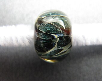 BORO Lampwork Focal Bead, Lampwork Focal Bead, Ocean Blue, Black, Ivory, Teal, Shimmers, Handmade Lampwork Focal bead, Artisan - HGD2446
