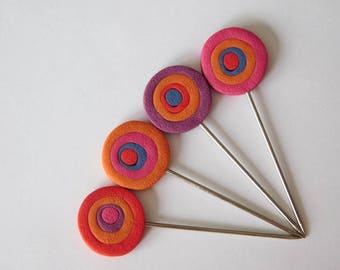 Polymer Clay Pins, decorative pin toppers, blocking pins, quilters T pins