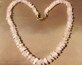 Pink Quartz Necklace Gemstone Jewelry, Hand knotted vintage rose quartz