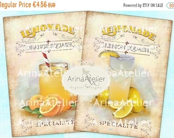 SALE 40% OFF - Shabby Chic Lemonade - Large Images - Backgrounds - 5x7 inch - Digital Print - Ephemera Sheet - Tote, Bags, t-shirts Download