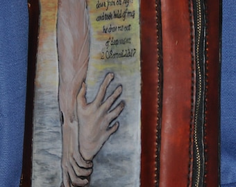 Handcarved Leather Bible Cover "He pulled me up from the deep"