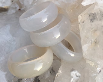 Thick White Agate Stone Ring, Agate Gemstone Band, Stackable Gemstone Ring