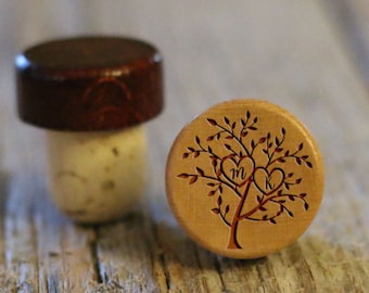 BEST PRICE ** Lot of Personalized Custom Wine Stopper, Laser Engraved Cork Bottle Topper, Reusable Rustic Wedding Favor --WS-L-mkTree
