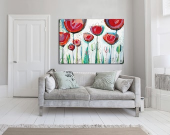 Large giclée print with, ABSTRACT print of original painting, green, white, red "Every day is beautiful"