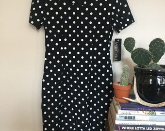 Black and White Polka Dot Dress // Vintage Polka Dot Dress // Vintage Black Dress