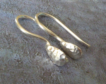 Hammered Sterling Silver Tear Drop Ear Wires ~ One Pair ~ 20mm x 4mm