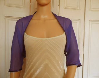 Purple chiffon ELBOW length sleeve bolero/shrug/jacket with satin edging