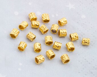 20 of karen hill tribe 24k Vermeil Style Facet Hammer Tubular Beads 4 mm. :vm0229