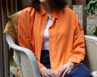 Vintage Bloomingdales Bright Orange Silk Blouse