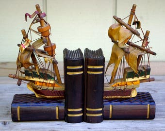 Spanish Ships Wood Bookends
