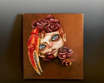 Original Artwork, Acrylic and Pencil, "Crabby Baby."