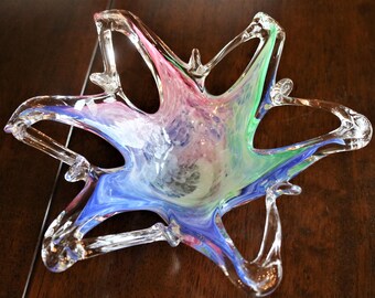 Multi Color Art Glass Bowl, Modern Glass Bowl, Spiky Art Glass Bowl, Objet d'Art, Gift for Collector, Flower Bowl, Starfish Bowl