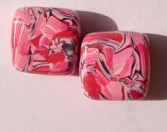 Italian Marble Handmade Artisan Polymer Clay Bead Pair