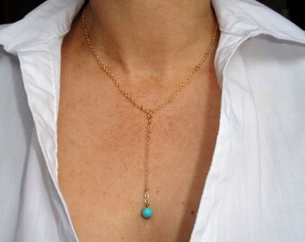 Gold turquoise lariat necklace, Gold lariat necklace, Turquoise lariat necklace, Turquoise necklace, Gold necklace Delicate necklace
