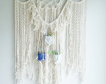 Shabby Chic Hanging Planter- Wall Accent- Bohemian Decor- Vertical Garden- Modern Macrame- White Wall Accent- Boho Home Decor- BohoChic