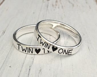 4mm Twin One, Twin Two Sister Sterling Silver Ring Set(Sold individually)/Personalized Engraved Silver ring/engraving inside sold separately