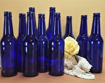 Cobalt Blue Bottle Collection, Bottle Set of 10, Blue Bottle Lot, Cobalt Blue Bottle Vases, Blue Wedding Décor, Bottles for Centerpieces
