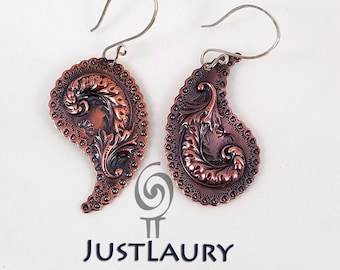 Copper Paisley Earrings with a Flourish