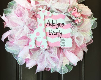 Deluxe Personalized Pink Burlap Baby Wreath, Hospital Door Wreath, Newborn Announcement, It's a Girl Wreath, Baby Hospital Door Sign