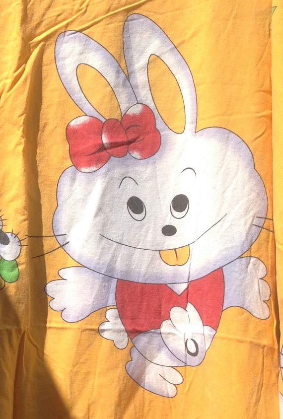 Happy Rabbit Babys Duvet Cover Twin Size with Pillow Case + 1980s + Vintage Linens and Fabric
