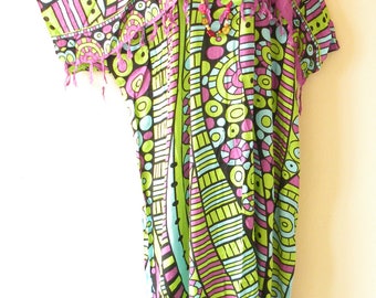 Batik Abstract Plus Size Kaftan Caftan Kimono Sleeve AbayaBeachwear Maxi Dress - 2X, 3X, 4X & 5X