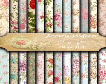 Floral Digital Paper Pack , Vintage Floral Backgrounds , Vintage Roses Decoupage Digital , Flowers Paper Pack 6x6 Buy 2 Get 1 FREE