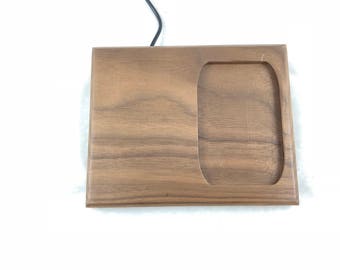 QI wireless phone charging station , Solid Walnut wood, Man tray, Bedside table, Office tidy , Coffee table tray, IPhone 8, iPhone X charger