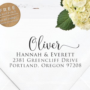 Custom Address Stamp, Self Inking Return Address Stamp, DIY Wedding address stamp, Calligraphy Stamp, Wedding Custom Stamp - Oliver
