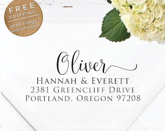 Custom Address Stamp, Self Inking Return Address Stamp, DIY Wedding address stamp, Calligraphy Stamp, Wedding Custom Stamp - Oliver