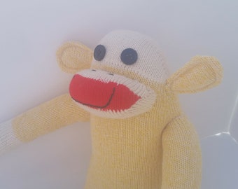 Original Sock Monkey Yellow Rockford Red Heel Soft Doll Handmade