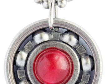 Red Malaysian Jade Roller Derby Skate Bearing Pendant Necklace
