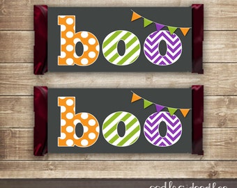 Halloween Candy Bar Wraps / Halloween Party / Orange, Purple & Green Boo! Printable Hershey Bar Wrappers - Printable