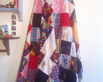 1960s quilt patchwork maxi skirt, many different fabrics / small - medium